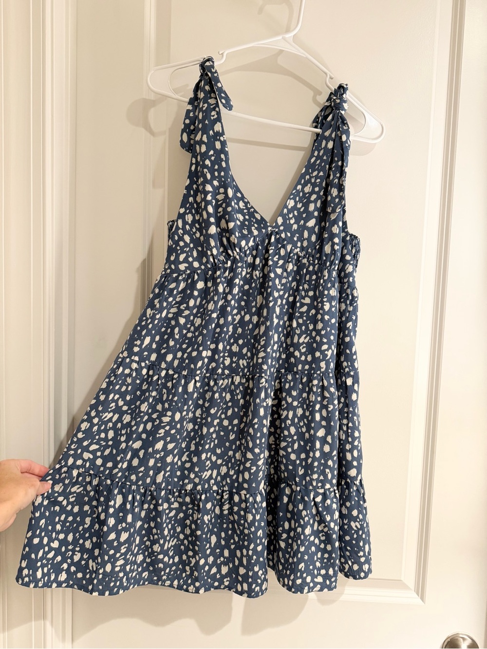 Blue Printed Tie-Shoulder Mini Dress
